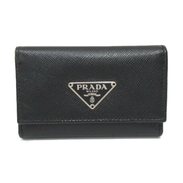 Prada Case Leather Black Accessories Keychains Key Wallet